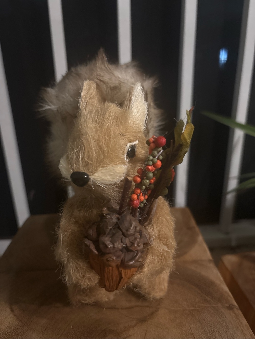Fall Woodland Bristle Squirrel Pinecone Berry Decor 7”
